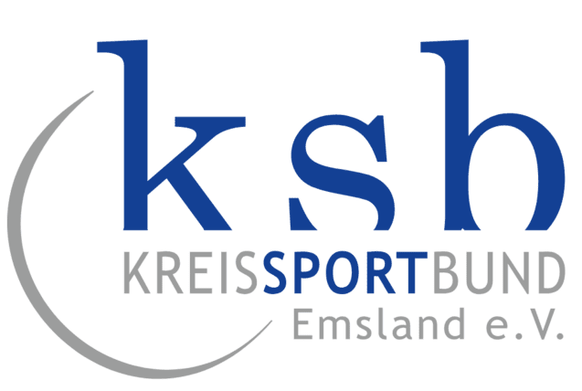 Logo des Kreissportbundes Emsland e.V. in blauer Schrift mit grauem Untertitel und kurvenf&ouml;rmigem Designelement.