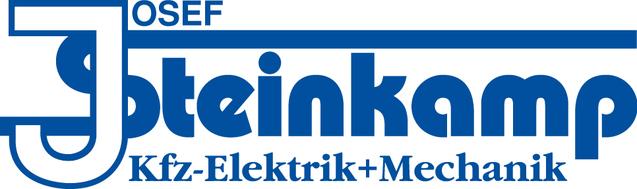 Logo von Josef Steinkamp f&uuml;r Kfz-Elektrik und Mechanik in blauer Schrift auf wei&szlig;em Hintergrund.