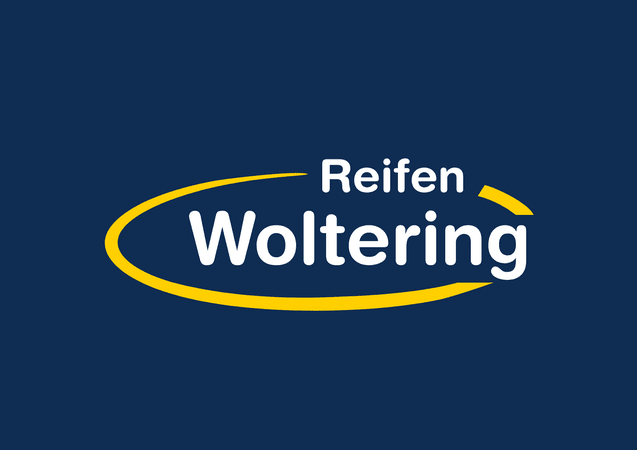 Logo von Reifen Woltering mit gelber Schrift auf blauem Hintergrund und gelbem Oval um den Schriftzug.
