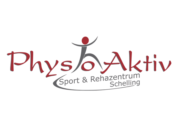 Logo von PhysioAktiv mit stilisierter Person in Bewegung und dem Schriftzug &bdquo;Sport & Rehabilitation&ldquo;.