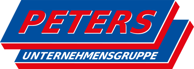 Logo der Peters Unternehmensgruppe in Blau, Rot und Wei&szlig;, bestehend aus stilisierten Buchstaben und einer grafischen Darstellung.