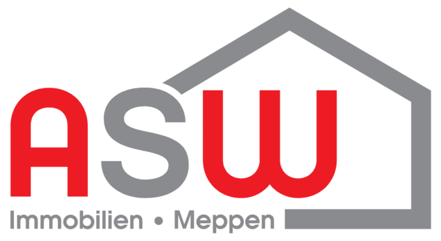 Logo von ASW Immobilien mit rotem Schriftzug und grauem Hausumriss.