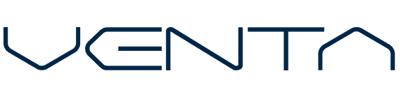 Logo von &bdquo;VENTA&ldquo; in blauer Schrift auf transparentem Hintergrund. Die Buchstaben sind modern und klar gestaltet.