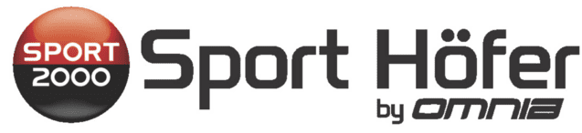 Logo von Sport H&ouml;fer, Teil von Sport 2000, in modernen Schriftarten mit einem roten und schwarzen Kreis.