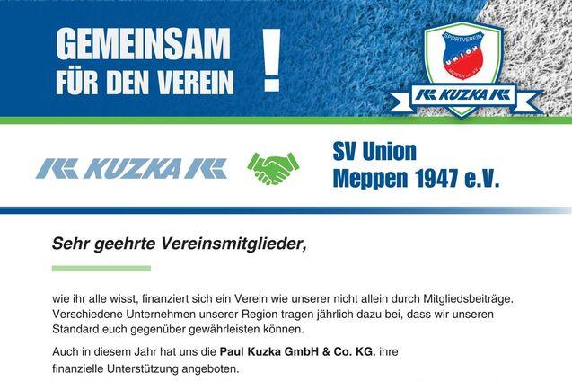 Mitgliederschreiben des SV Union Meppen 1947 e.V. zur finanziellen Unterst&uuml;tzung durch lokale Unternehmen.