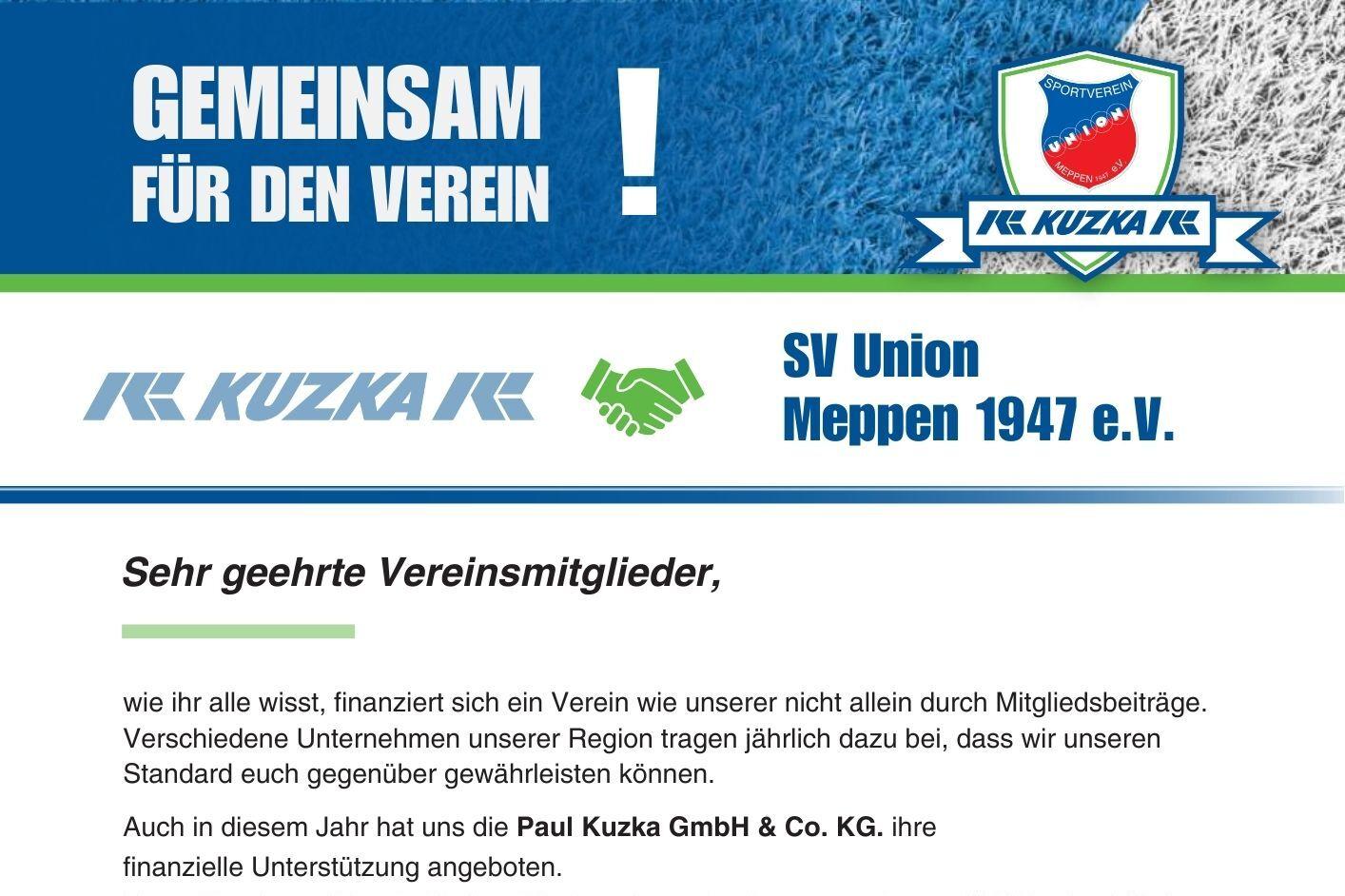 Mitgliederschreiben des SV Union Meppen 1947 e.V. zur finanziellen Unterst&uuml;tzung durch lokale Unternehmen.