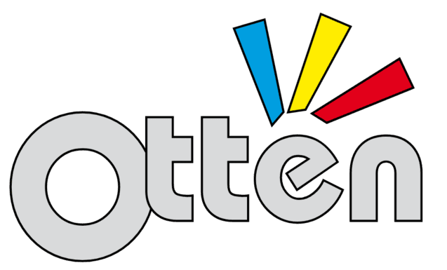 Logo von Otten mit stilisierten farbigen Strahlen in Blau, Gelb und Rot &uuml;ber dem Schriftzug.