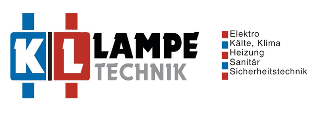 Logo der Firma &bdquo;KL Lampe Technik&ldquo; mit Kategorien: Elektro, K&auml;lte, Klima, Heizung, Sanit&auml;r und Sicherheitstechnik.