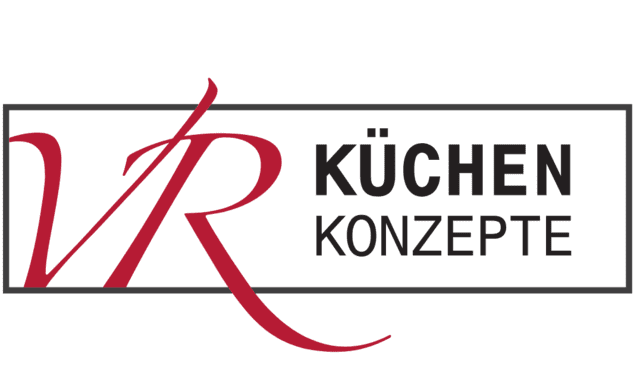 Logo von VR K&uuml;chen Konzepte mit stilisierten Buchstaben und einem roten geschwungenen Element.