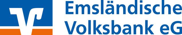 Logo der Emsl&auml;ndischen Volksbank eG mit blauer Hintergrund und orangefarbenem Element.