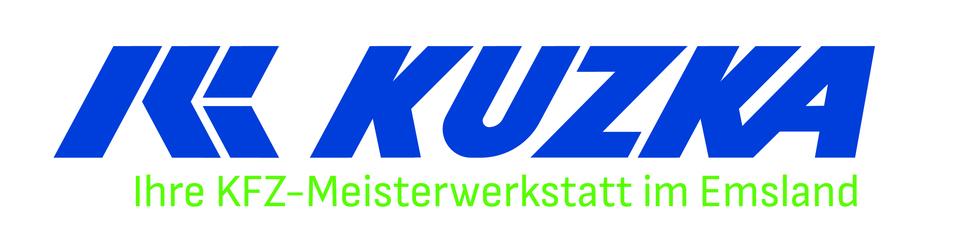 Logo von KUZKA, einer KFZ-Meisterwerkstatt im Emsland, in blauer Schrift mit gr&uuml;nem Slogan.